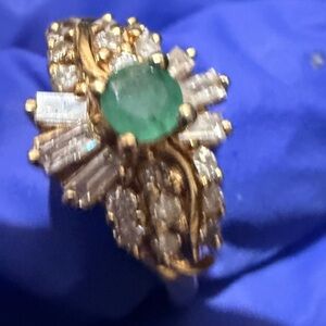 Vintage 10kt Gold Emerald&Diamond Ballerina (cocktail) Ring -sz7 1/2